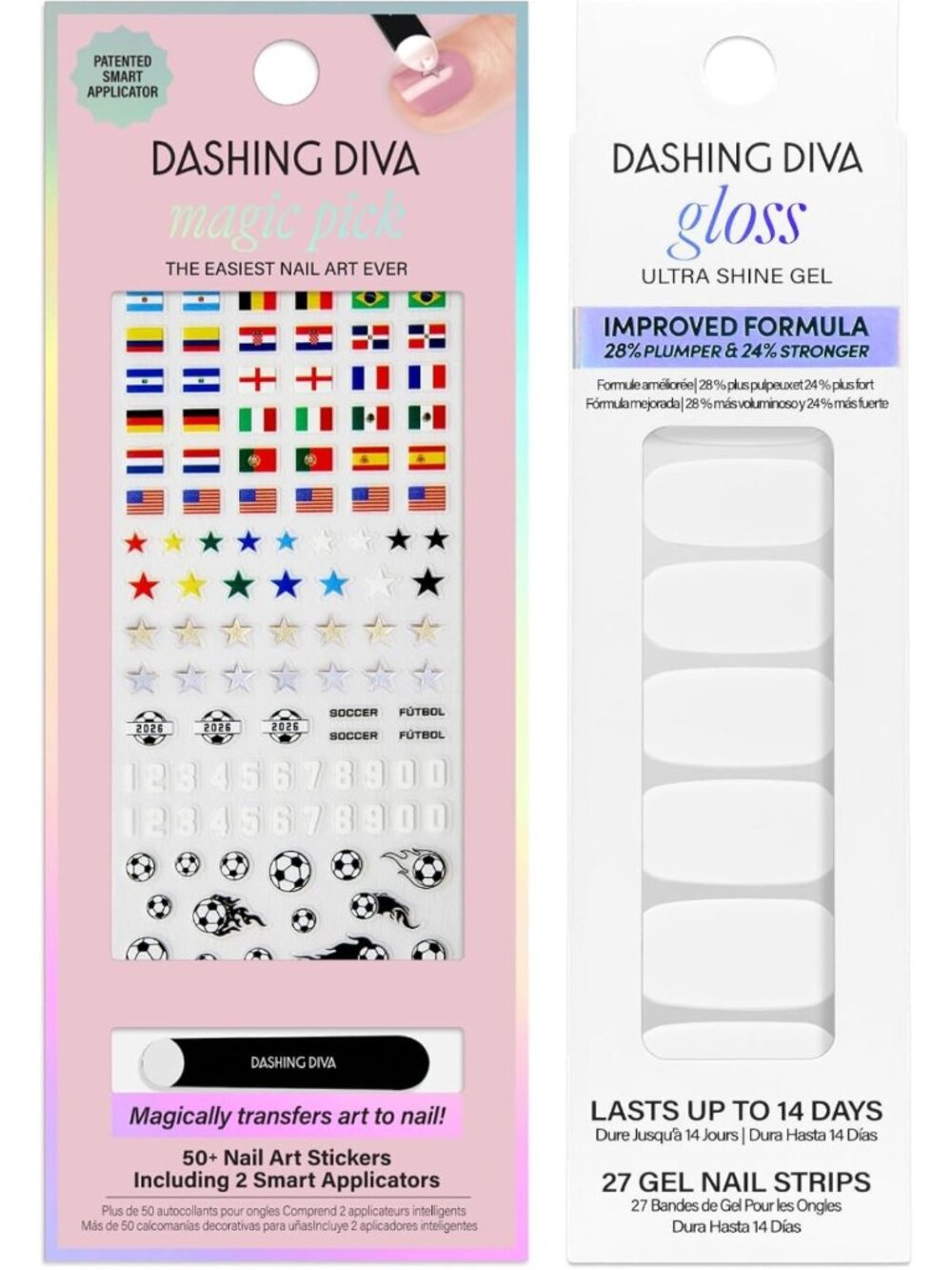 Glossy Nail Art Stickers Bundle - UV-Free, Chip Resistant, Long Lasting Gel - 2